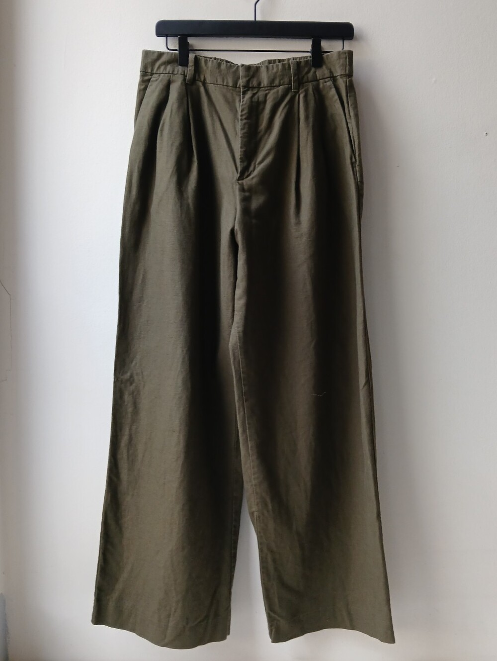 Gap 365 High Rise Pleated Trousers Linen Blend Green Women's 10